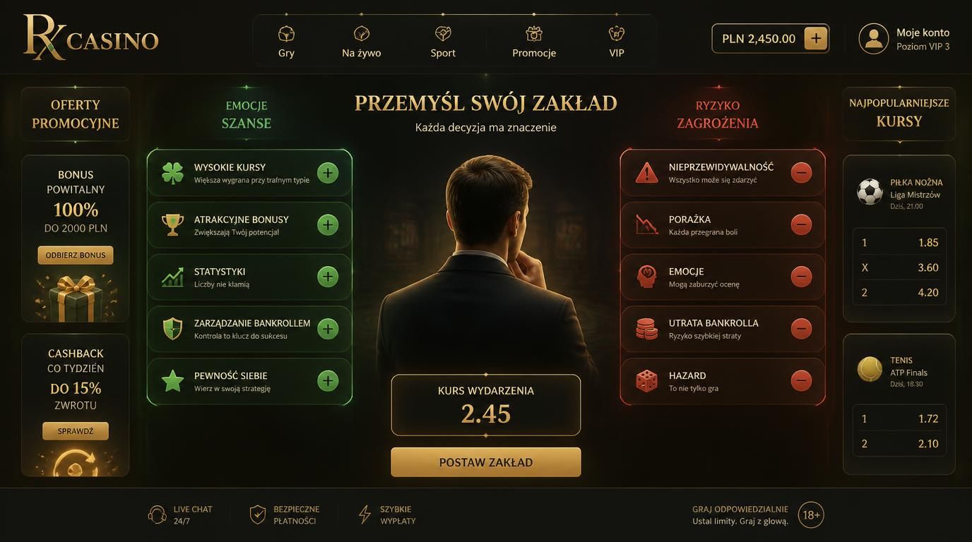 Grafika porównująca korzyści i zagrożenia w zakładach sportowych.