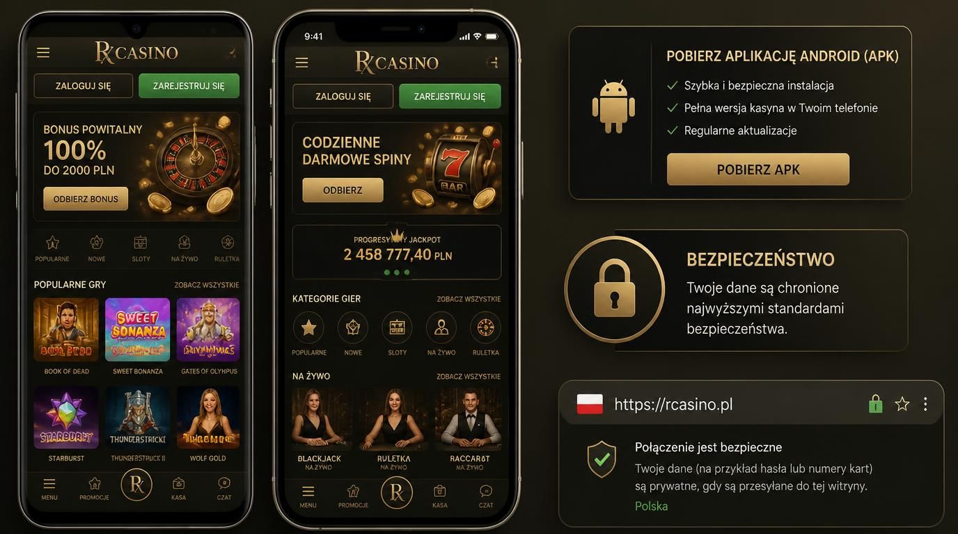 telefon z APK i iPhone obok siebie, ikona kłódki i fragment adresu URL zabezpieczonego HTTPS